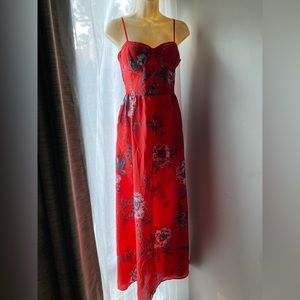 NEW BAND OF GYPSIES Red Floral Bustier Smocked Midi Dress Size Small❤️